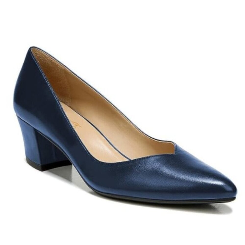 FOWT Classic Snakeskin Loafer Pumps for Women Two Toned Pointed Toe Pump Blue